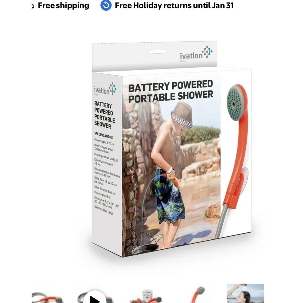 #213 Portable Shower Invasion Battery  New Open Box